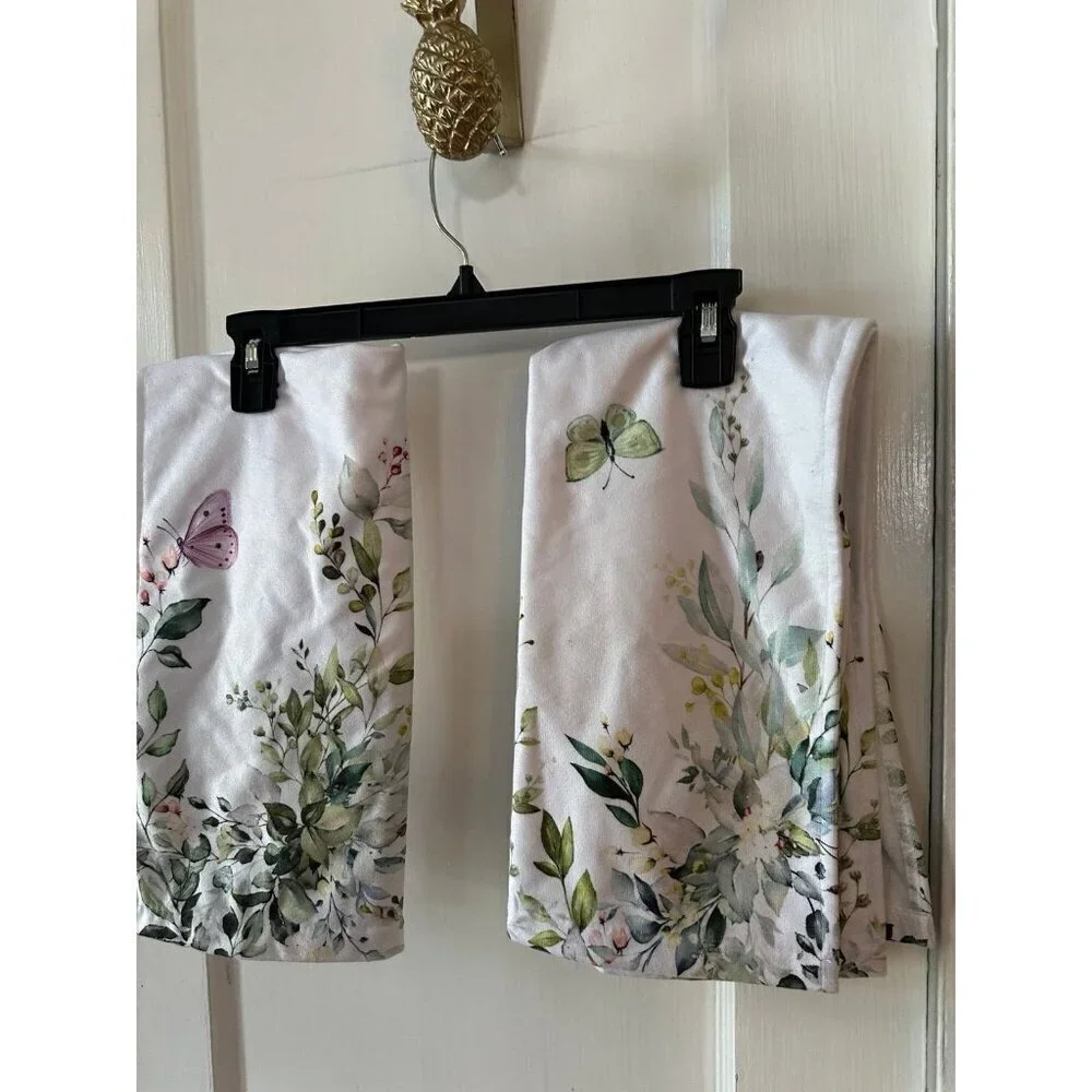 Butterfly white floral kitchen towels